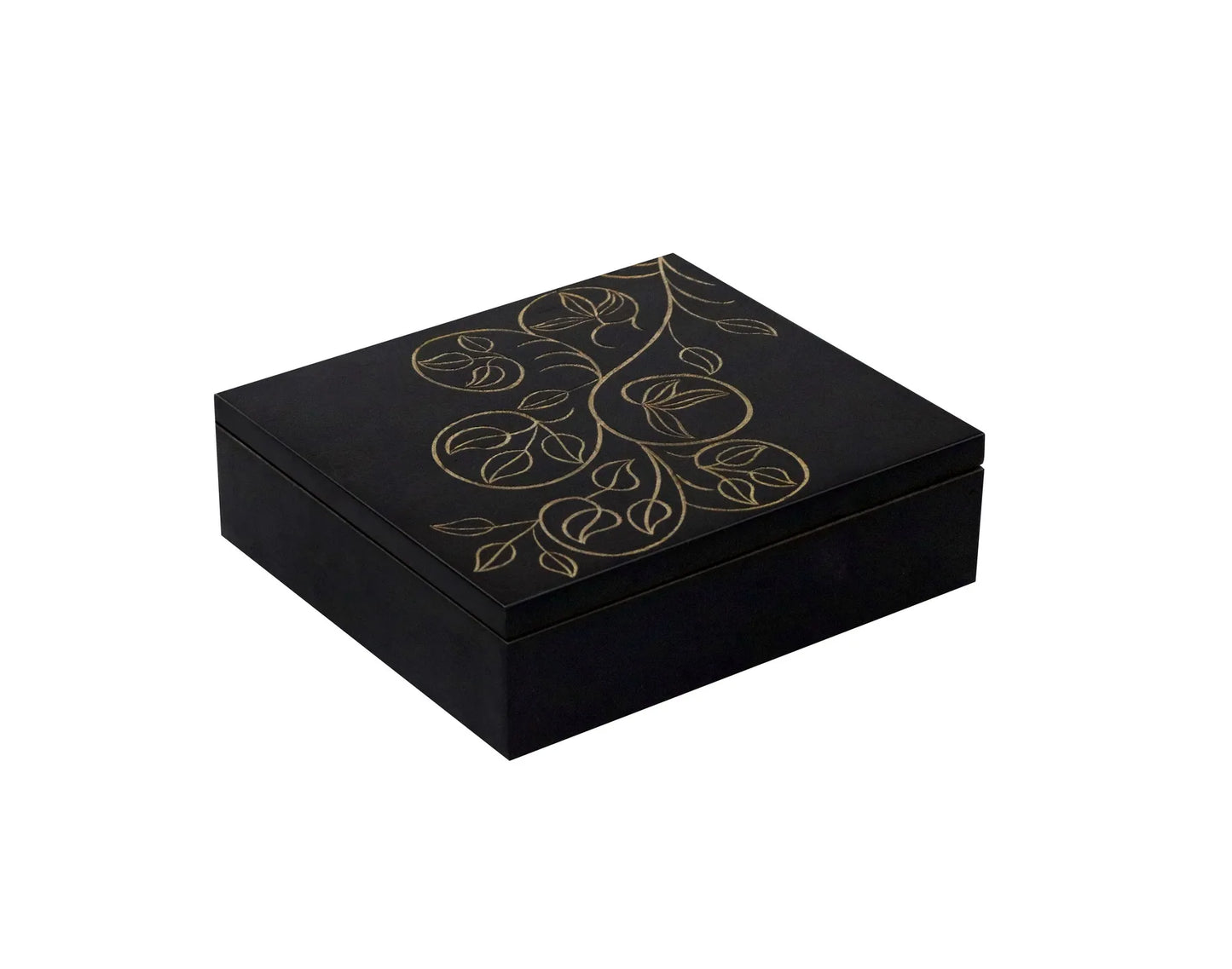 Hand‑Carved Black Floral MDF Jewelry & Accessory Box – Decorative Keepsake Storage for Home & Vanity - Furniza