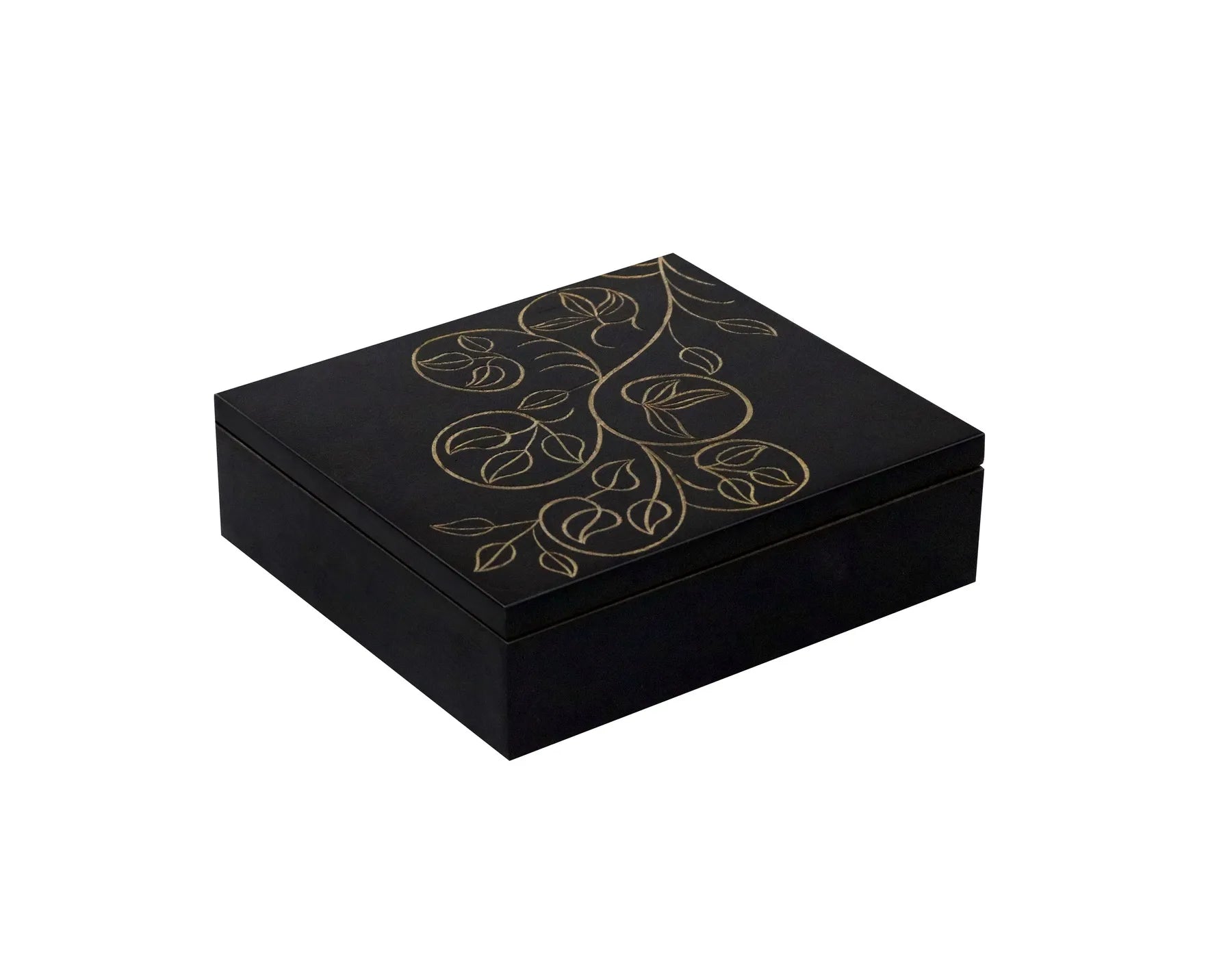 Hand‑Carved Black Floral MDF Jewelry & Accessory Box – Decorative Keepsake Storage for Home & Vanity - Furniza