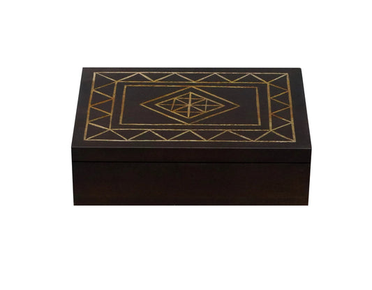 Decorative Black MDF Storage Box with Hand-Carved Geometric Design – Wooden Organizer for Jewelry, Keepsakes & Home Décor - Furniza