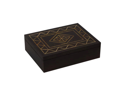 Decorative Black MDF Storage Box with Hand-Carved Geometric Design – Wooden Organizer for Jewelry, Keepsakes & Home Décor - Furniza