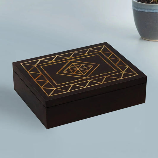 Decorative Black MDF Storage Box with Hand-Carved Geometric Design – Wooden Organizer for Jewelry, Keepsakes & Home Décor - Furniza