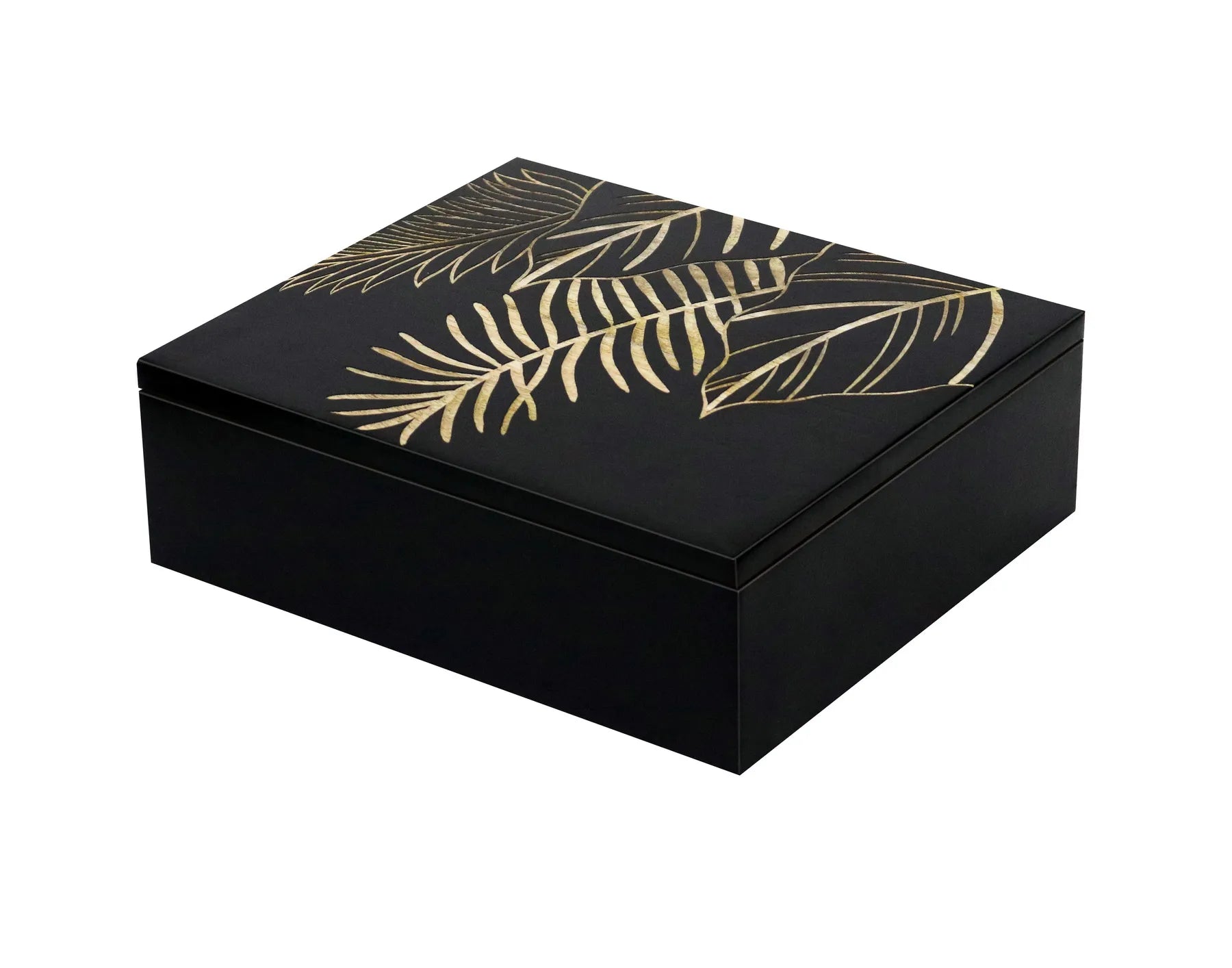Black Hand-Carved Leaf Design MDF Storage Box – Decorative Wooden Organizer for Jewelry, Trinkets & Home Décor - Furniza