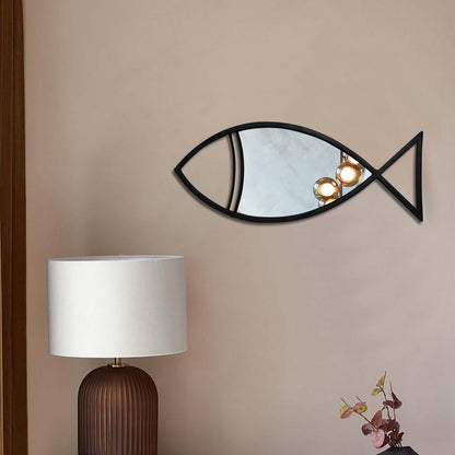 Decorative Wall Mirror with Fish Shape Small Iron Frame, Black Finish – Nautical Coastal Style Accent Mirror for Living Room, Bedroom, Bathroom - Furniza