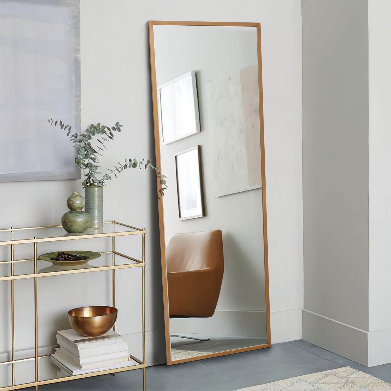 Full-Length Iron Mirror with copper-finished Frame – Modern Luxury Mirror - Furniza