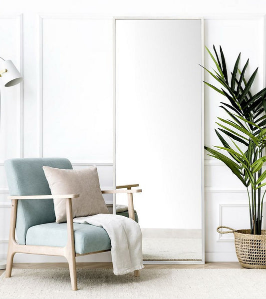 Full-Length Iron Mirror with white-finished Frame – Modern Luxury Mirror - Furniza