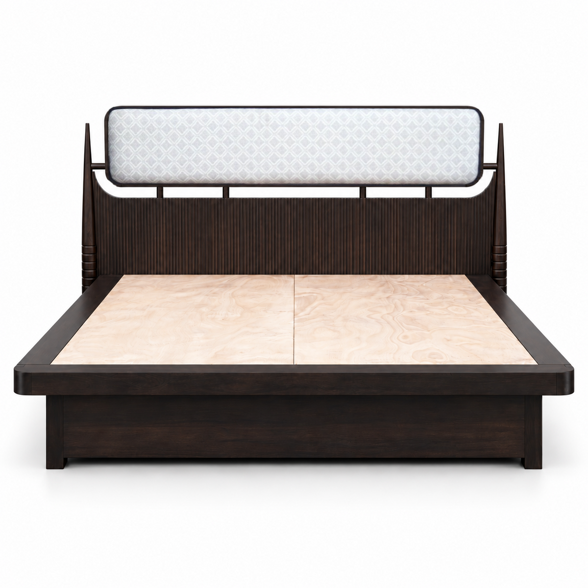 Teak Wood King Size Hydraulic Storage Bed with Upholstered Headboard