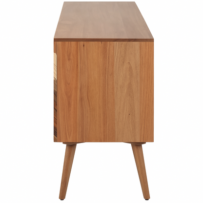 3 Door Sideboard Natural Finish with Mountain Design | Solid Acacia Wood