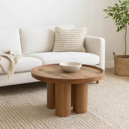 Round Recycled Wood Coffee Table with Lathe-Turned Legs – Eco-Friendly Design