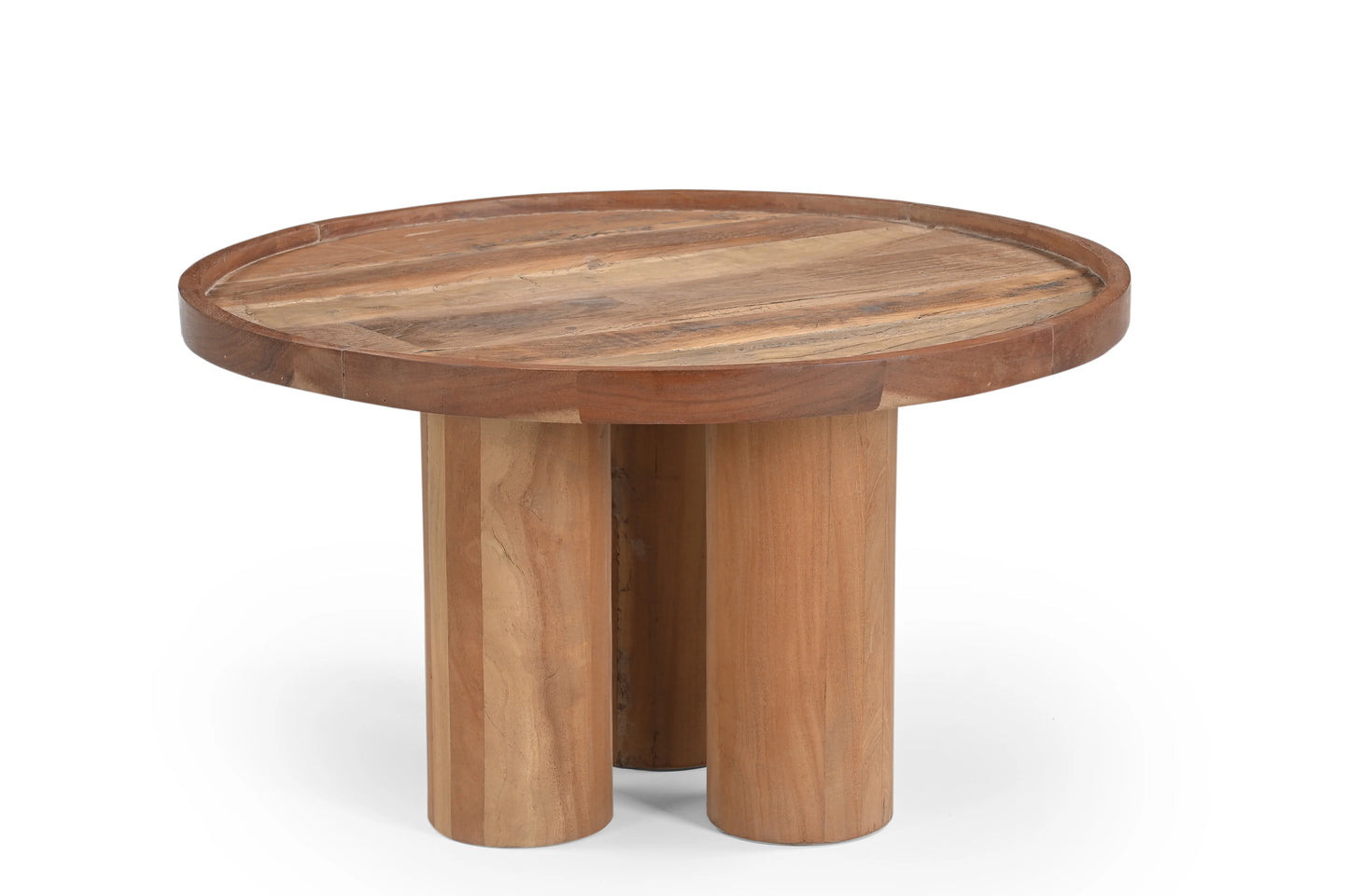 Round Recycled Wood Coffee Table with Lathe-Turned Legs – Eco-Friendly Design