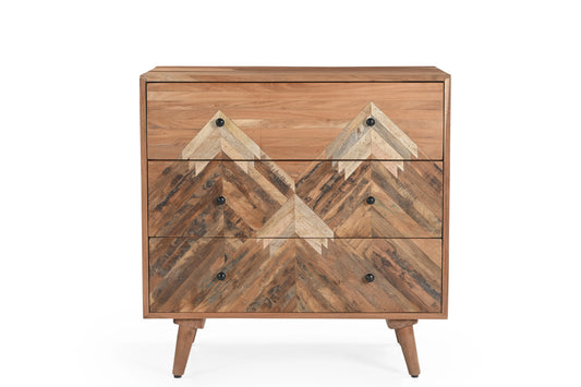 Acacia Wood Chest of Drawers with Handcrafted Mountain Pattern