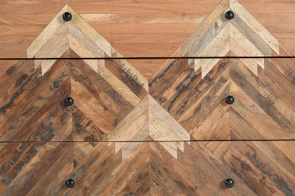Acacia Wood Chest of Drawers with Handcrafted Mountain Pattern