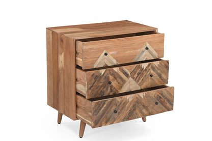 Acacia Wood Chest of Drawers with Handcrafted Mountain Pattern