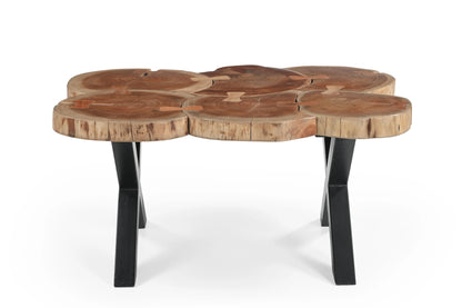 Live Edge Coffee Table with Solid Wood Top & Iron Cross Legs