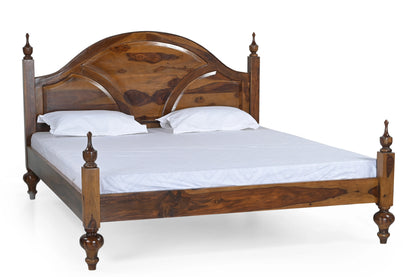 Traditional Sheesham Wood King Size Bed with Curved Headboard & Honey Finish – Heritage Style Elegance