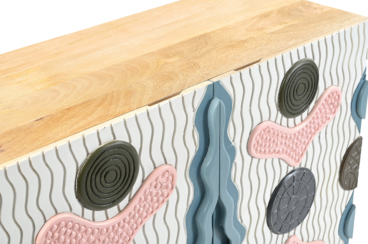 Hand-Carved & Hand-Painted 2-Door Wooden Cabinet – Abstract Modern - Furniza