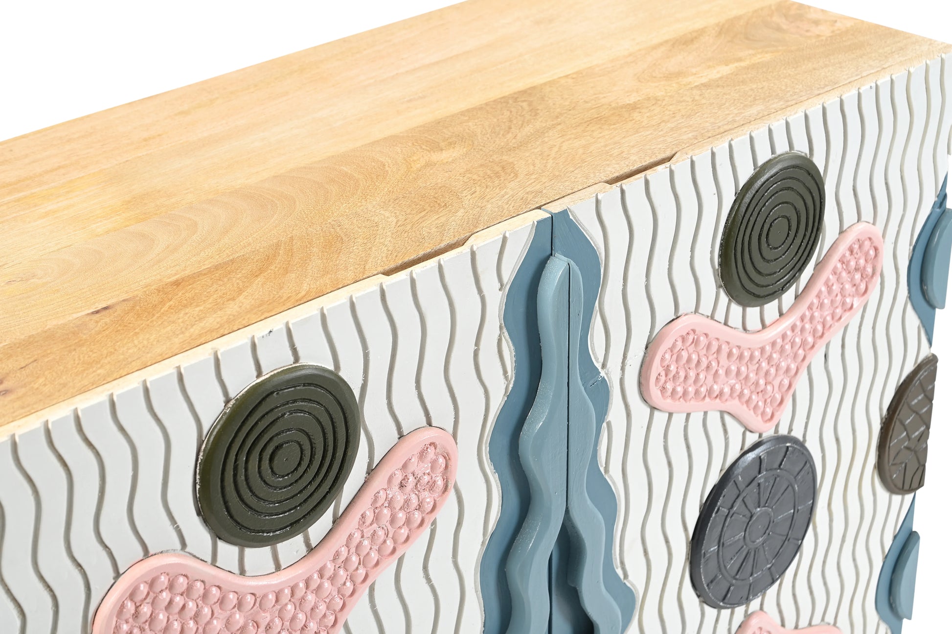 Hand-Carved & Hand-Painted 2-Door Wooden Cabinet – Abstract Modern - Furniza