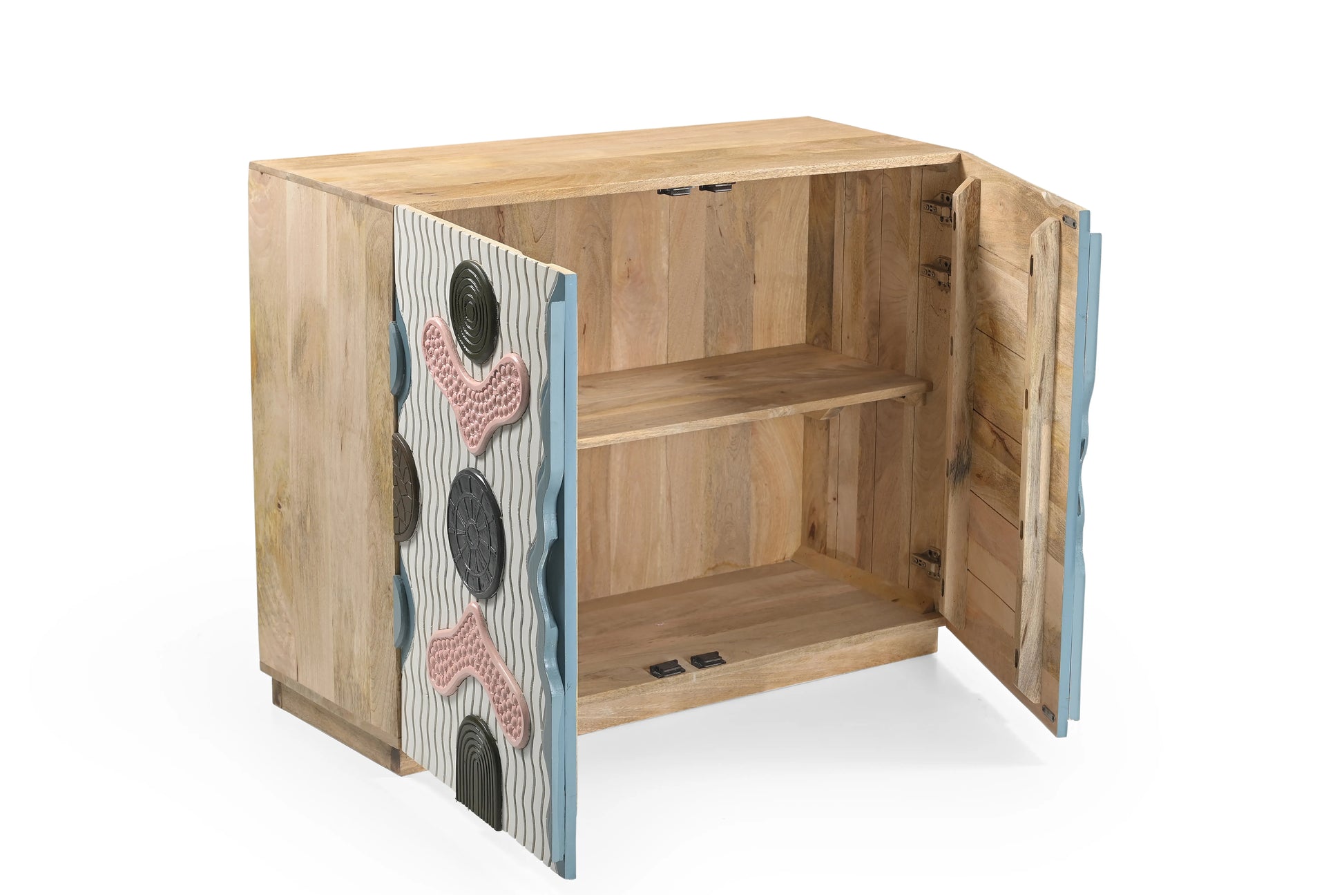 Hand-Carved & Hand-Painted 2-Door Wooden Cabinet – Abstract Modern - Furniza