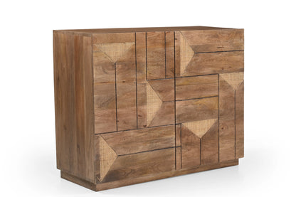 Solid Wood 2-Door Cabinet with Geometric Rattan  – Natural Finish