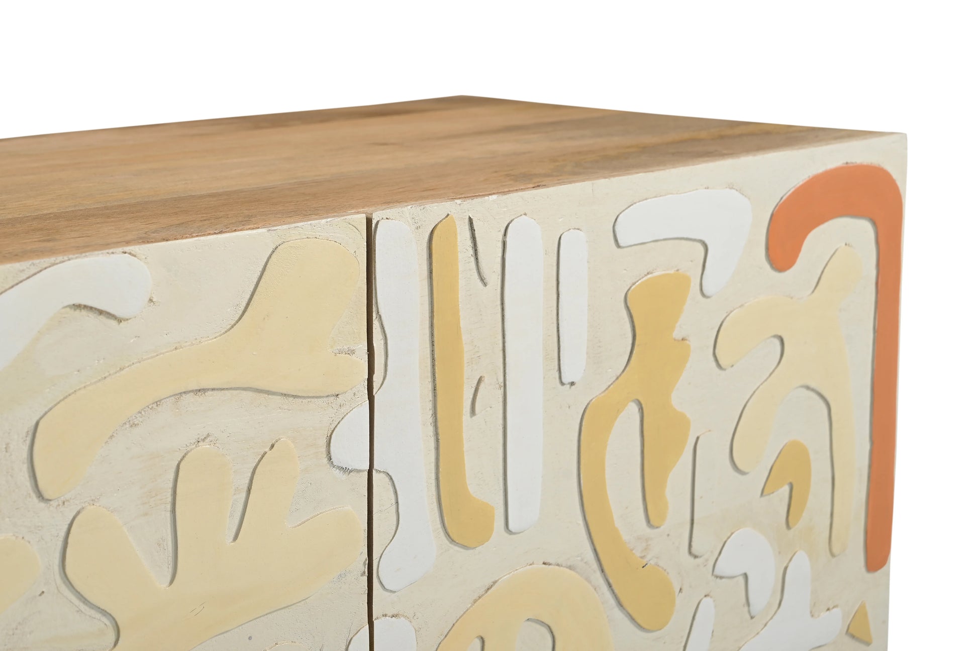 Hand-Carved & Hand-Painted 2-Door Wooden Cabinet – Artistic Boho Storage - Furniza