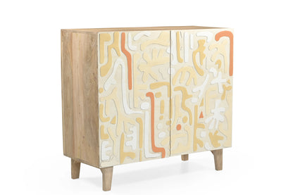 Hand-Carved & Hand-Painted 2-Door Wooden Cabinet – Artistic Boho Storage - Furniza