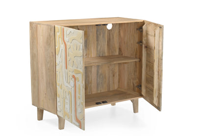 Hand-Carved & Hand-Painted 2-Door Wooden Cabinet – Artistic Boho Storage - Furniza