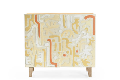 Hand-Carved & Hand-Painted 2-Door Wooden Cabinet – Artistic Boho Storage - Furniza