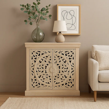 Himalaya Finish Hand-Carved 2-Door Cabinet – Artistic Storage