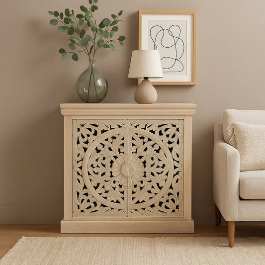 Himalaya Finish Hand-Carved 2-Door Cabinet – Artistic Storage