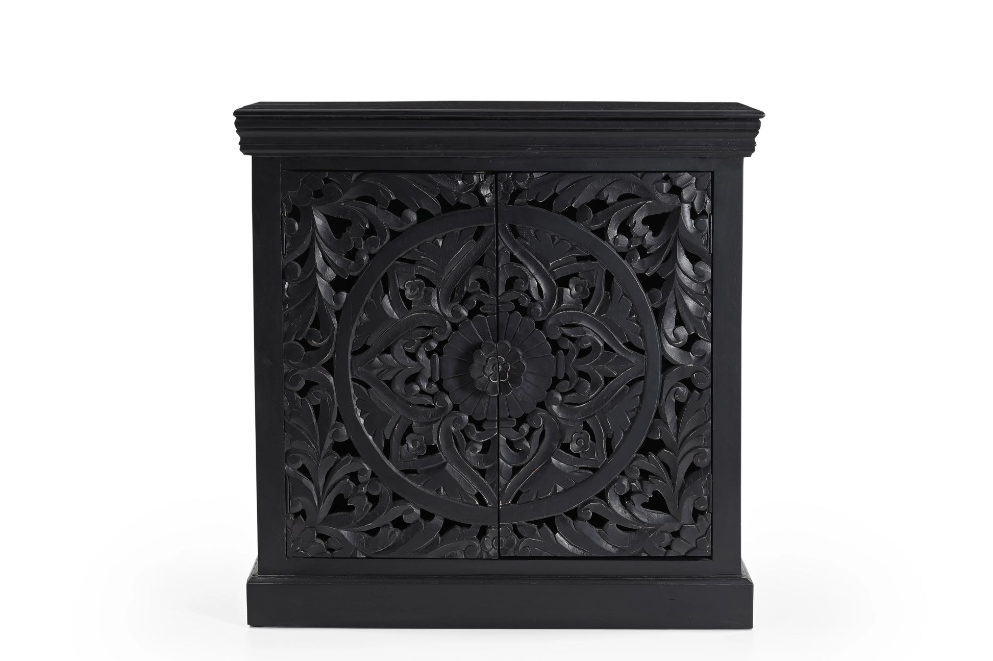 Charcoal Black Hand-Carved 2-Door Cabinet – Premium Wooden Storage - Furniza