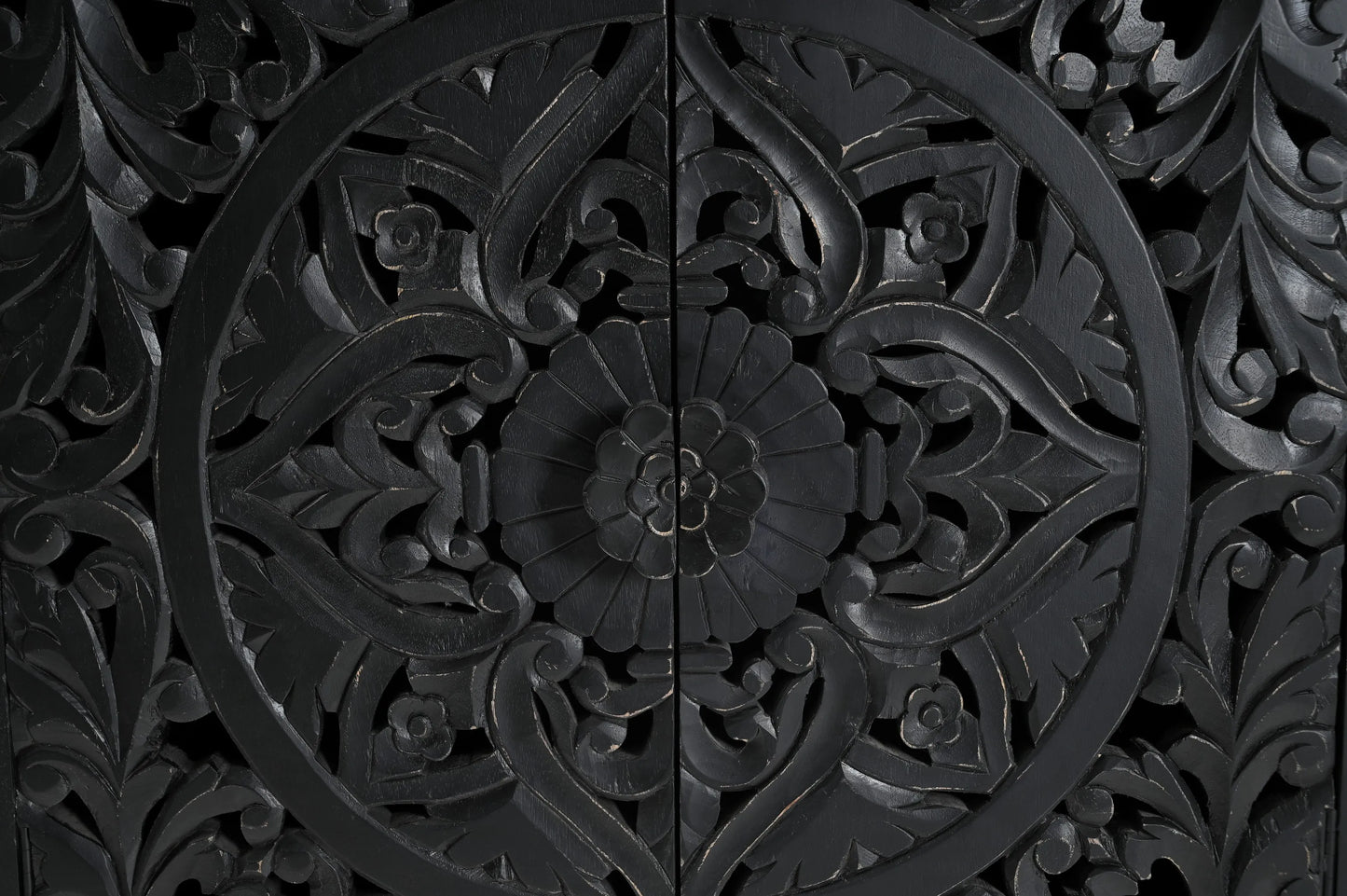 Charcoal Black Hand-Carved 2-Door Cabinet – Premium Wooden Storage - Furniza