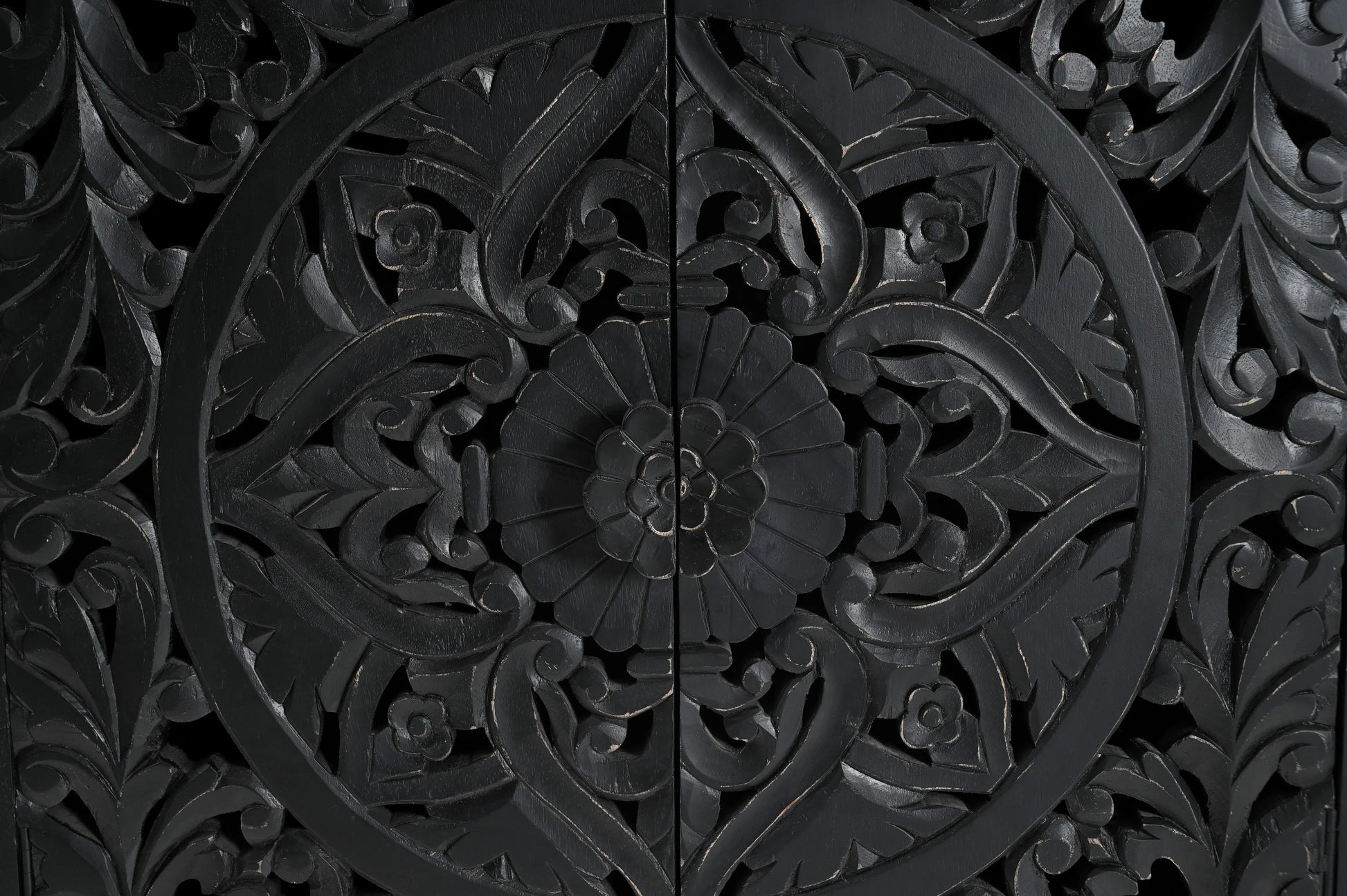 Charcoal Black Hand-Carved 2-Door Cabinet – Premium Wooden Storage - Furniza