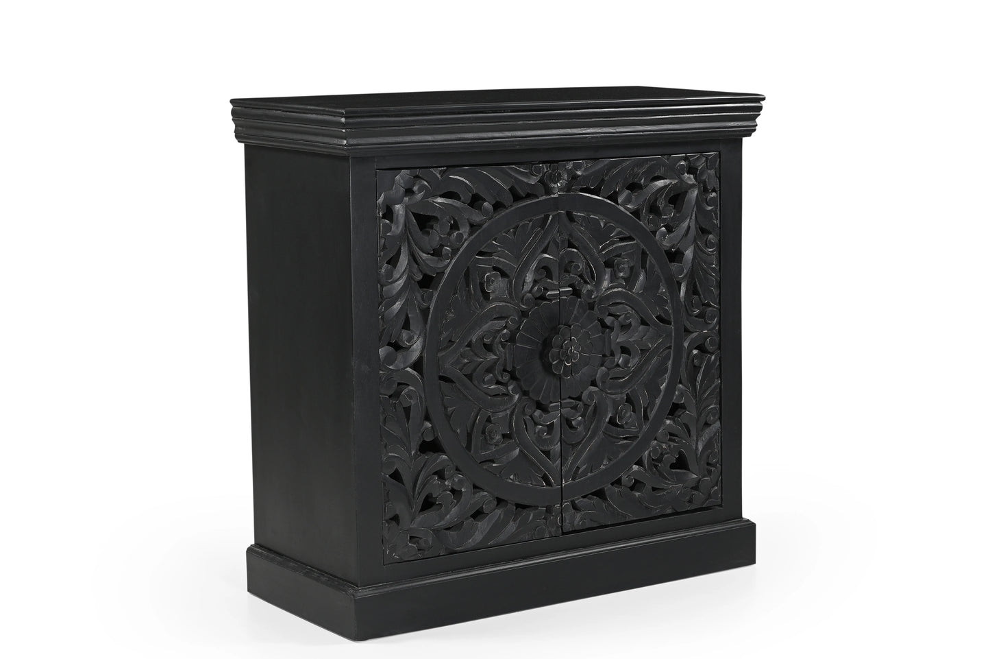 Charcoal Black Hand-Carved 2-Door Cabinet – Premium Wooden Storage - Furniza