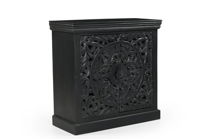 Charcoal Black Hand-Carved 2-Door Cabinet – Premium Wooden Storage - Furniza