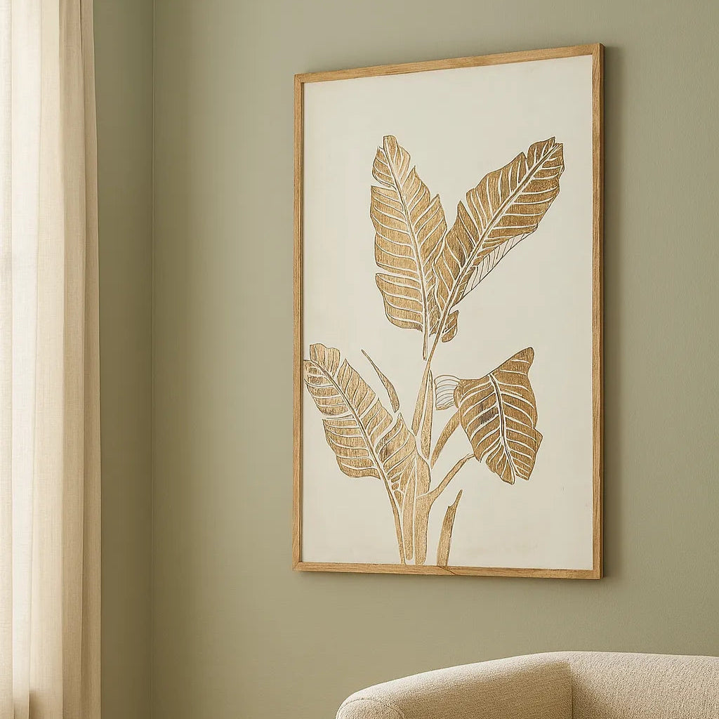 Solid Wood Hand-Carved Leaf Wall Panel – Natural Art Décor - Furniza