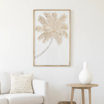 Hand-Carved Palm Tree Wall Panel in Solid Wood – Tropical Décor Accent