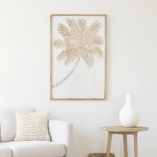 Hand-Carved Palm Tree Wall Panel in Solid Wood – Tropical Décor Accent