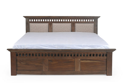 Solid Sheesham Wood King Size Bed with Honey Finish & Upholstered Headboard – Contemporary Classic Design