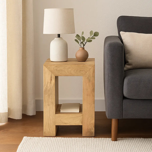 Solid Wood End Table in Natural Finish – Minimalist Side Table