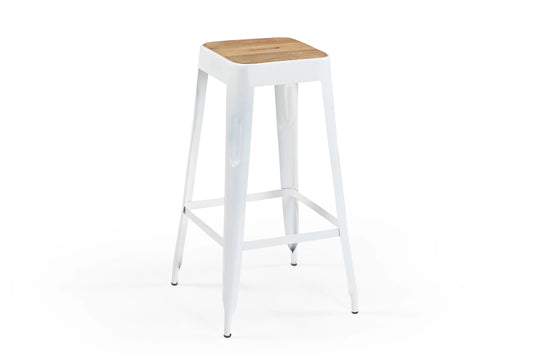 Industrial White Metal Bar Stool with Natural Wood Seat – Furniza Kitchen Counter Stool