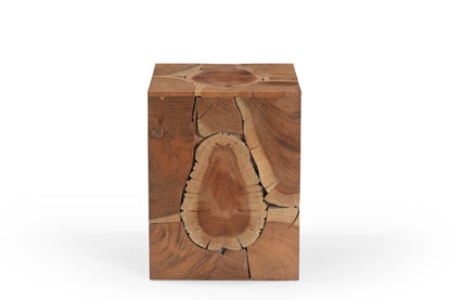 Live Edge Solid Wood Cube Side Table – Natural Finish Accent