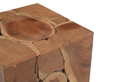 Live Edge Solid Wood Cube Side Table – Natural Finish Accent