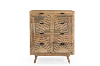 Natural Wood 4-Drawer Chest with Geometric Print – Modern Storage