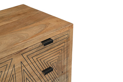 Natural Wood 4-Drawer Chest with Geometric Print – Modern Storage