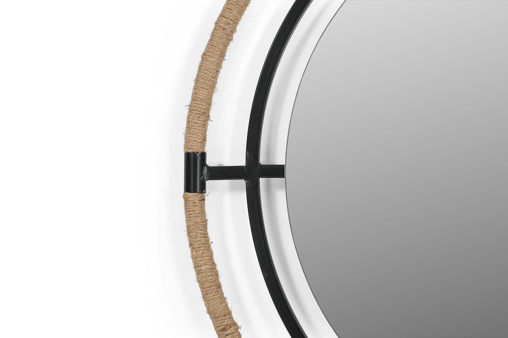 Round Iron Mirror with Jute Detailing – Wall Mirror - Furniza