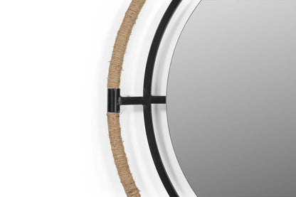 Round Iron Mirror with Jute Detailing – Wall Mirror - Furniza