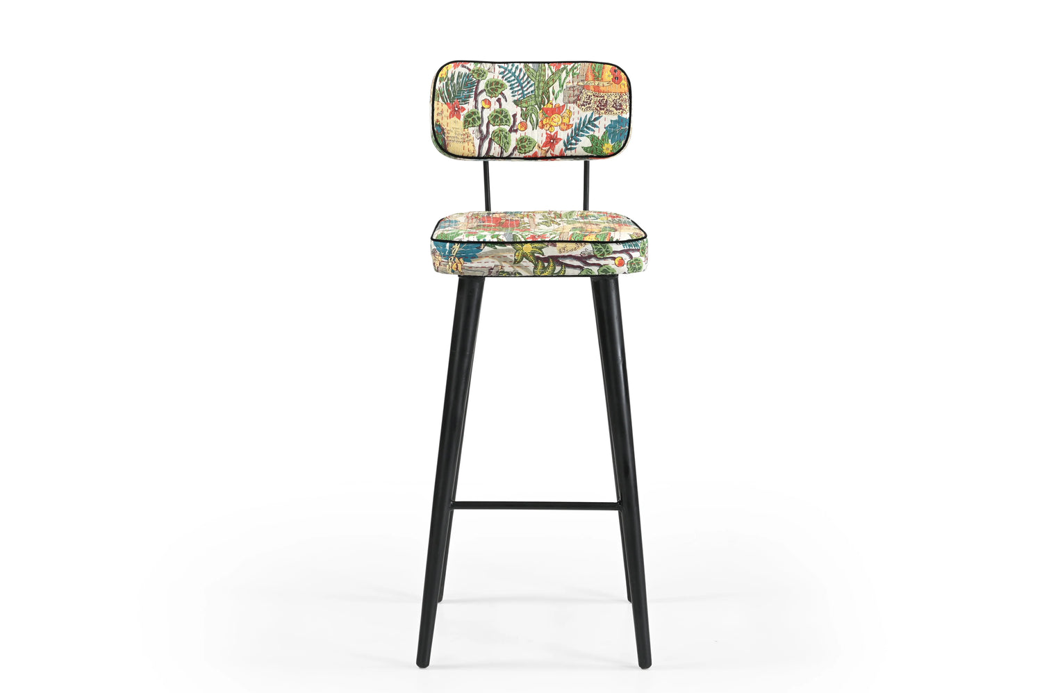 Handcrafted Bar Chair with Printed Cotton Fabric & Black Metal Base FURNIZA