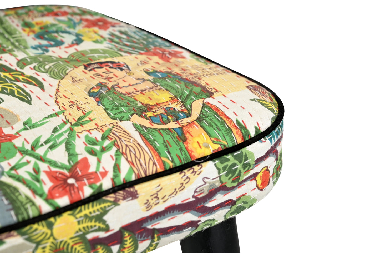 Handcrafted Bar Chair with Printed Cotton Fabric & Black Metal Base FURNIZA