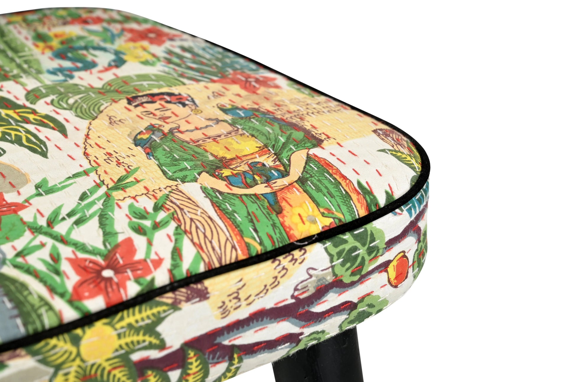 Handcrafted Bar Chair with Printed Cotton Fabric & Black Metal Base FURNIZA