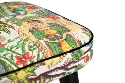 Handcrafted Bar Chair with Printed Cotton Fabric & Black Metal Base FURNIZA