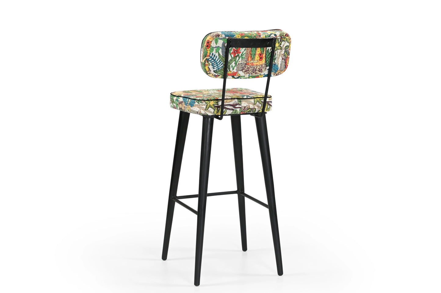 Handcrafted Bar Chair with Printed Cotton Fabric & Black Metal Base FURNIZA